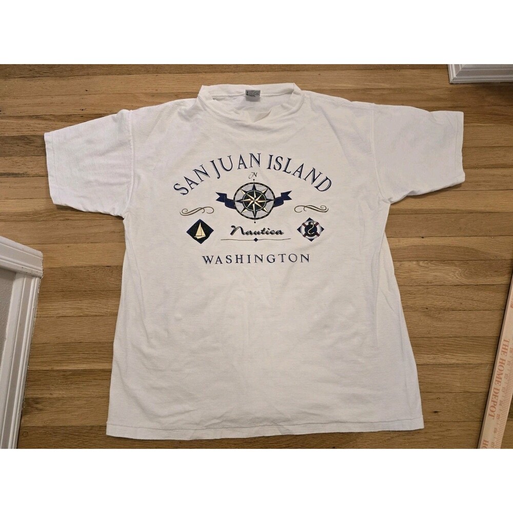 Vintage Cal Cru San Juan Islands Washington T Shirt Size XL White Made in USA